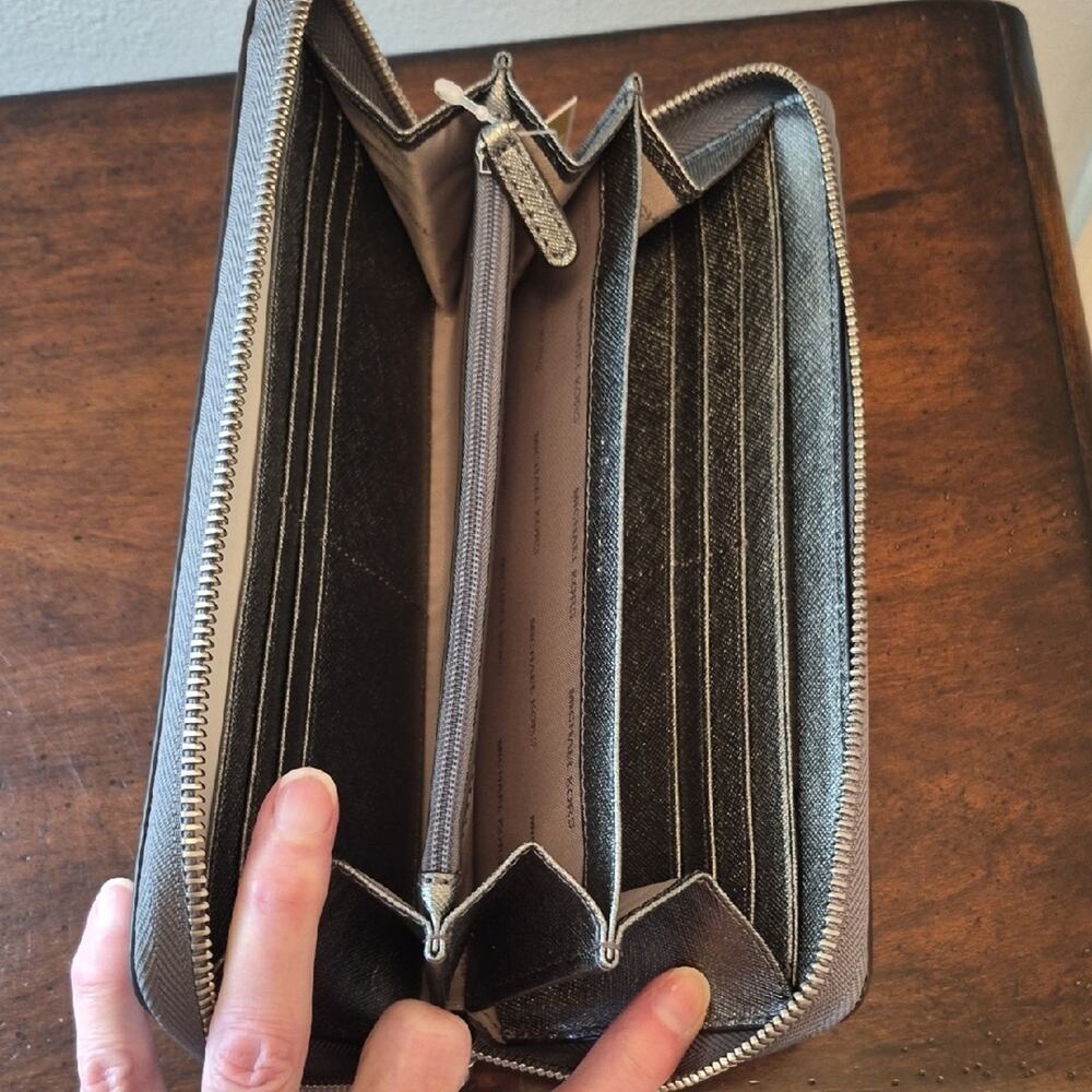 Michael Kors Metallic Silver Zip Wallet - Picture 8 of 14